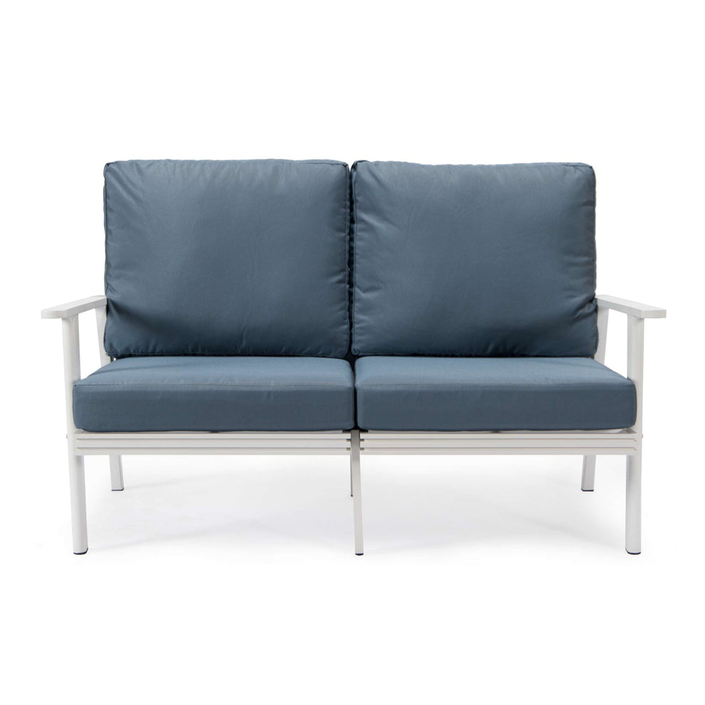 Leisuremod Walbrooke Modern Outdoor Patio Loveseat with White Aluminum Frame and Removable Cushions For Patio and Backyard Garden | Outdoor Sofas, Loveseats & Sectionals | Modishstore - 15
