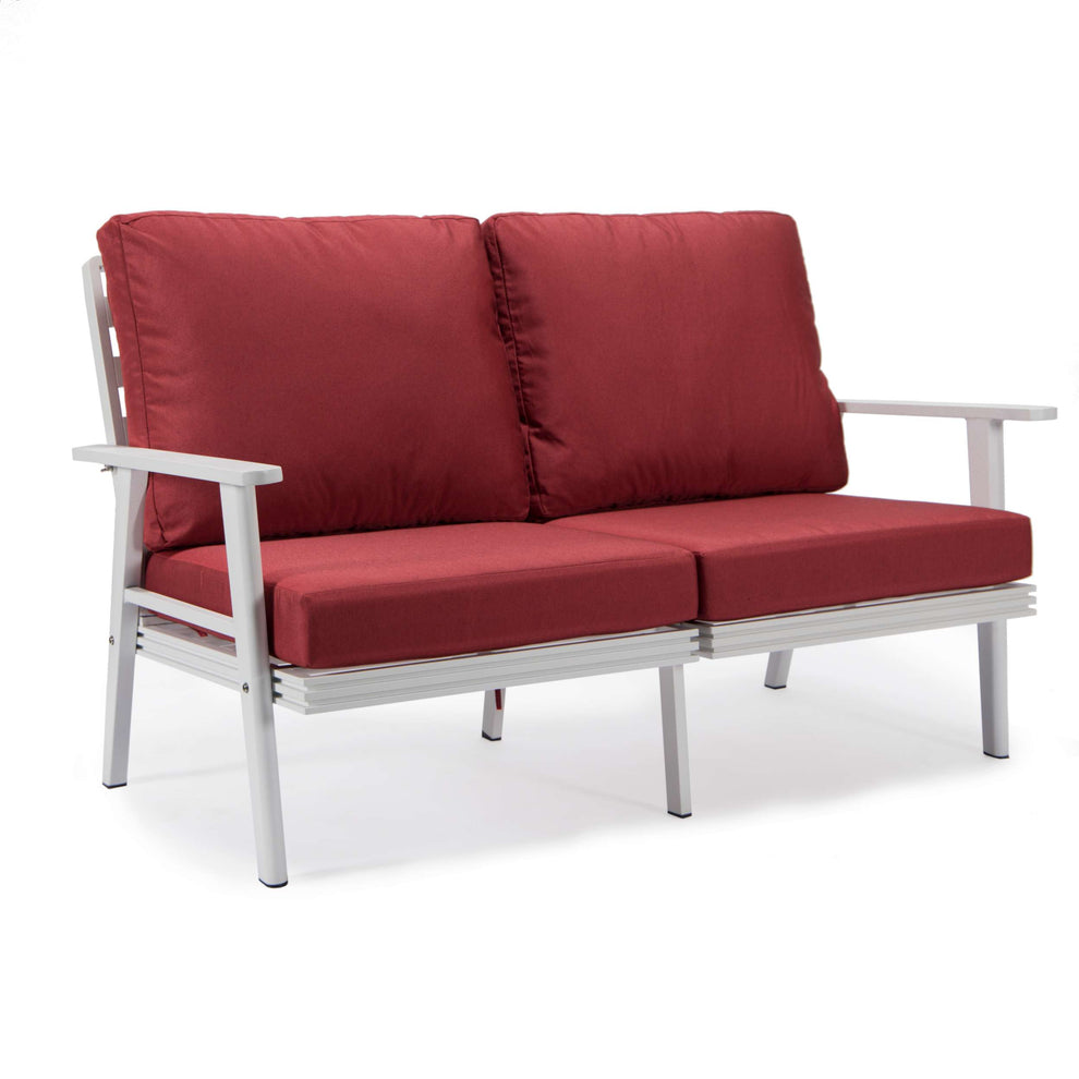 Leisuremod Walbrooke Modern Outdoor Patio Loveseat with White Aluminum Frame and Removable Cushions For Patio and Backyard Garden | Outdoor Sofas, Loveseats & Sectionals | Modishstore - 55