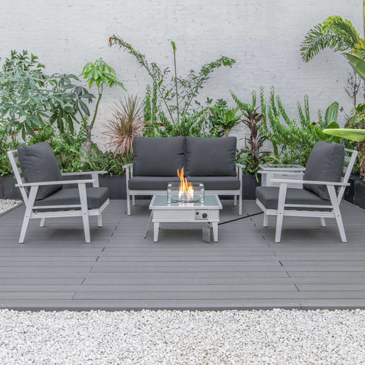 LeisureMod Walbrooke Modern White Patio Conversation With Square Fire Pit & Tank Holder | Outdoor Sofas, Loveseats & Sectionals | Modishstore