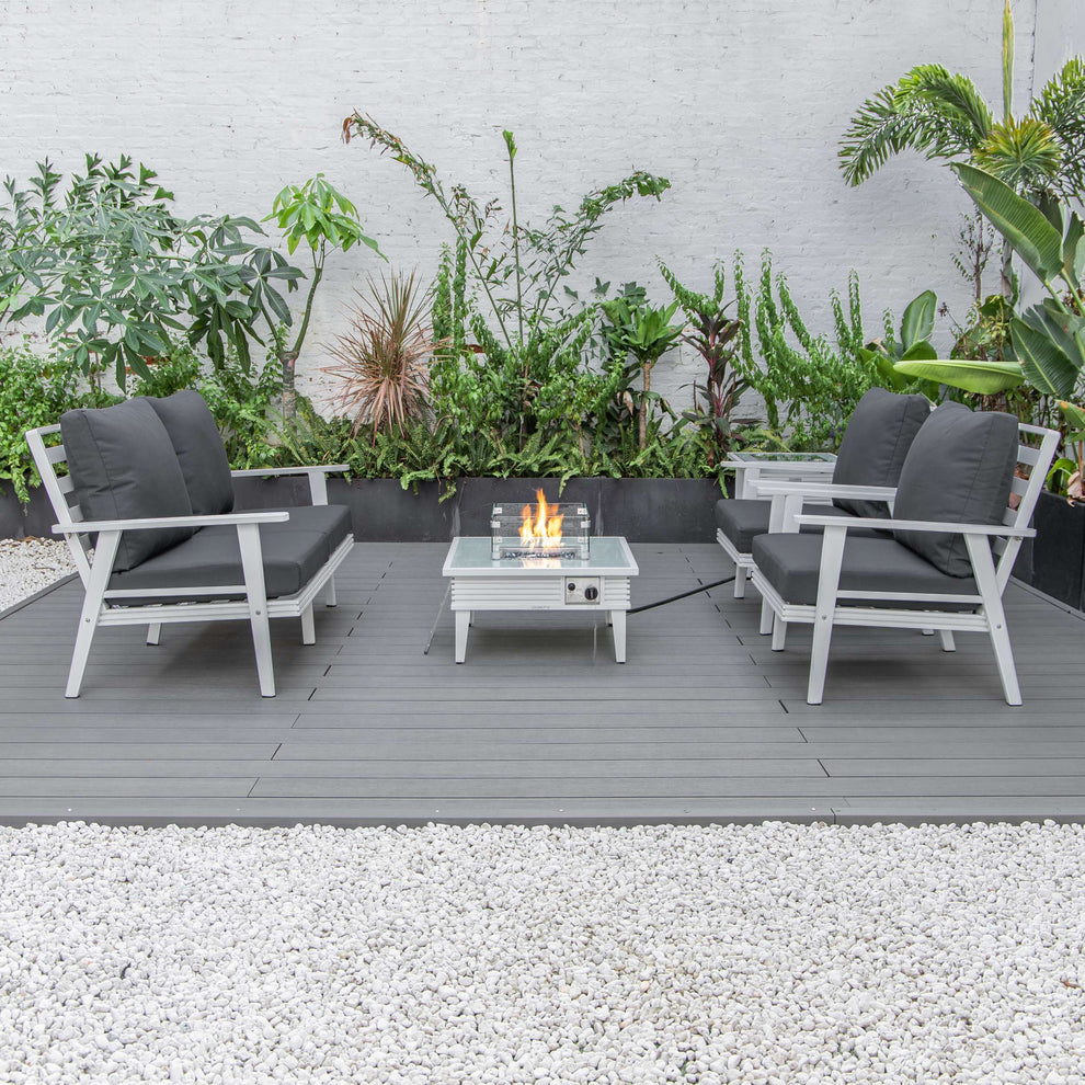 LeisureMod Walbrooke Modern White Patio Conversation With Square Fire Pit & Tank Holder | Outdoor Sofas, Loveseats & Sectionals | Modishstore - 21