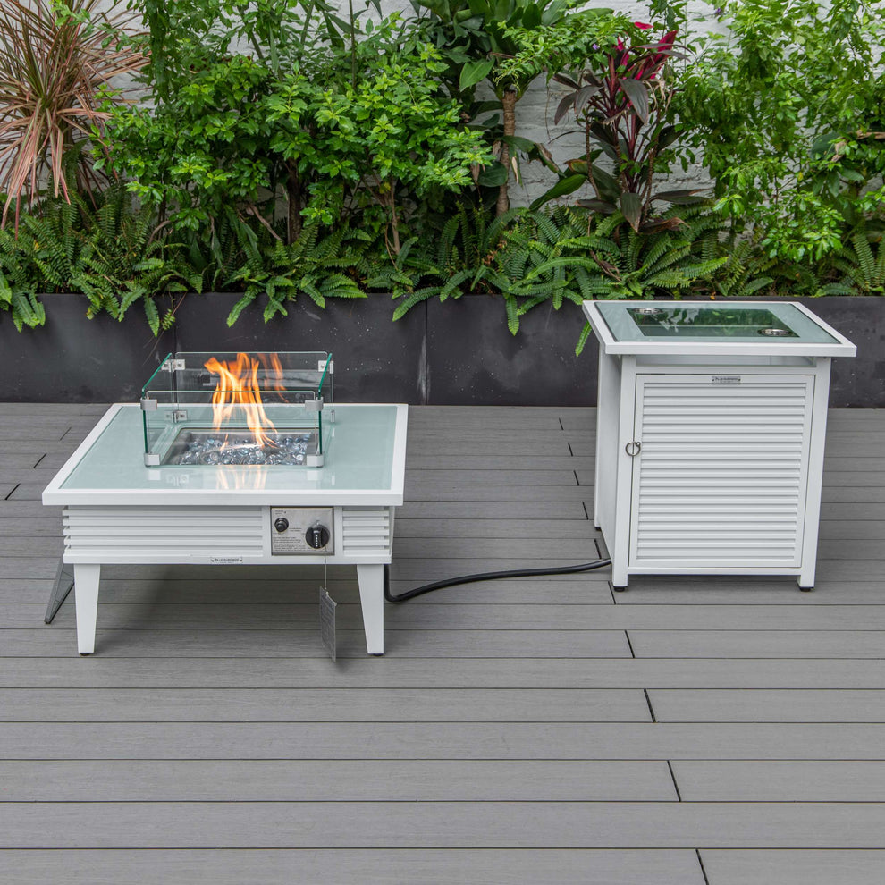 LeisureMod Walbrooke Modern White Patio Conversation With Square Fire Pit & Tank Holder | Outdoor Sofas, Loveseats & Sectionals | Modishstore - 6