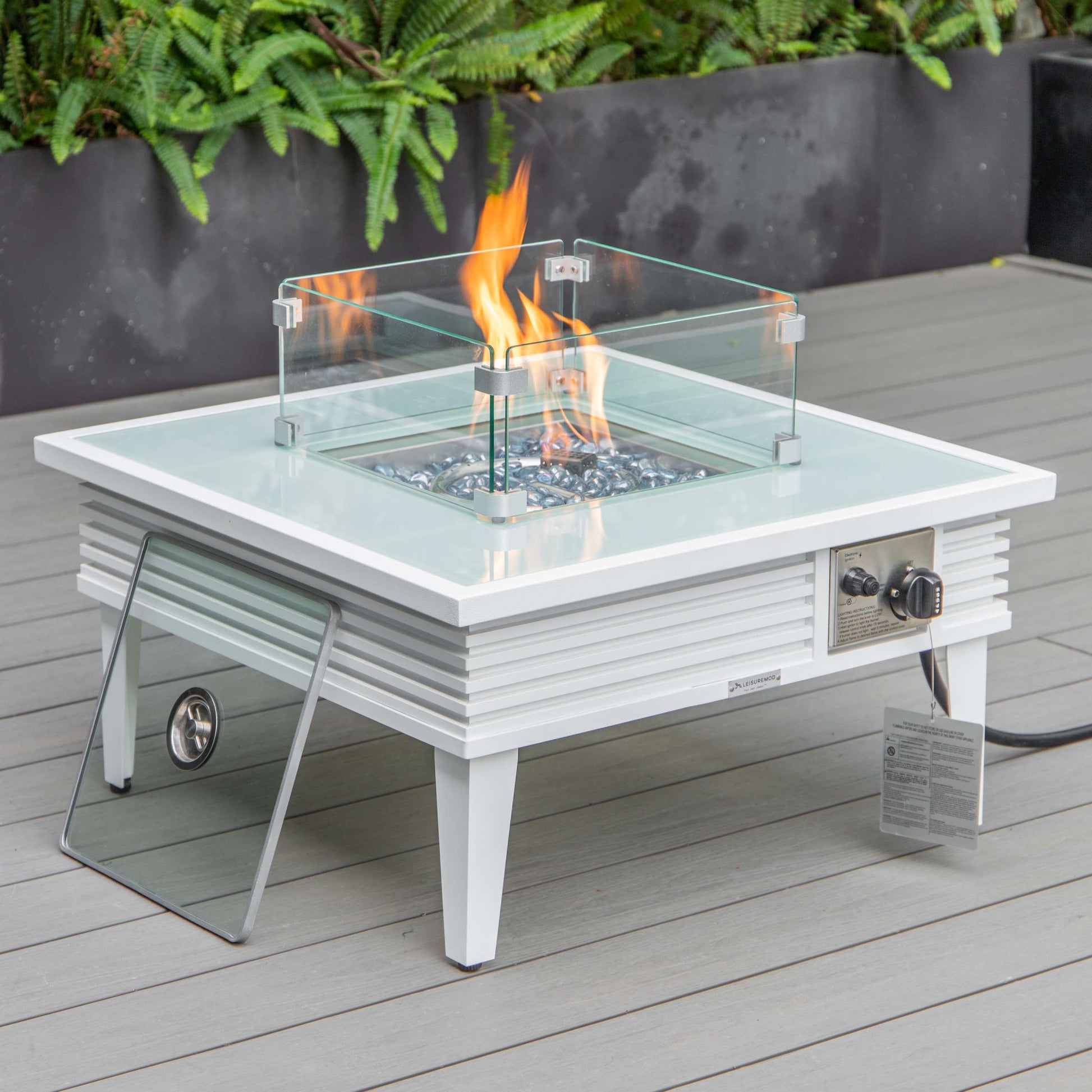 LeisureMod Walbrooke Modern White Patio Conversation With Square Fire Pit & Tank Holder | Outdoor Sofas, Loveseats & Sectionals | Modishstore - 7