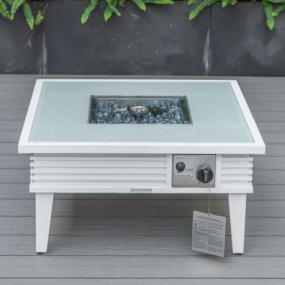 LeisureMod Walbrooke Modern White Patio Conversation With Square Fire Pit With Slats Design & Tank Holder | Outdoor Sofas, Loveseats & Sectionals | Modishstore - 7