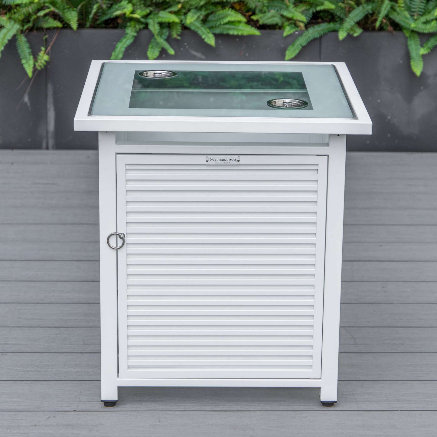 LeisureMod Walbrooke Modern White Patio Conversation With Square Fire Pit & Tank Holder | Outdoor Sofas, Loveseats & Sectionals | Modishstore - 4