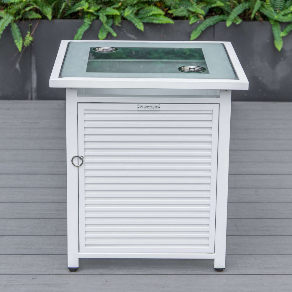 LeisureMod Walbrooke Modern White Patio Conversation With Square Fire Pit & Tank Holder | Outdoor Sofas, Loveseats & Sectionals | Modishstore - 4
