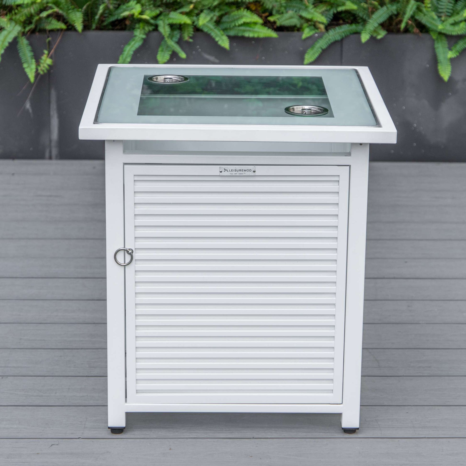 LeisureMod Walbrooke Modern White Patio Conversation With Square Fire Pit With Slats Design & Tank Holder | Outdoor Sofas, Loveseats & Sectionals | Modishstore - 6