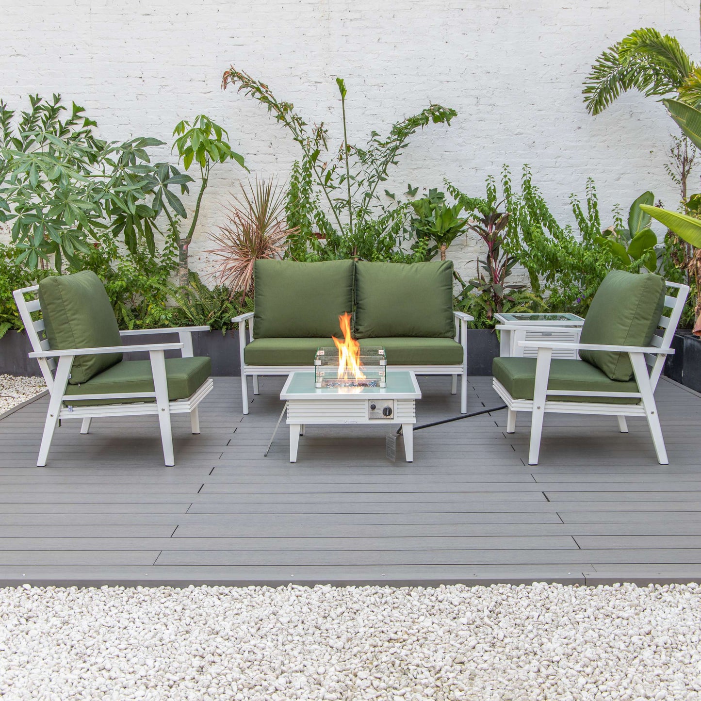 LeisureMod Walbrooke Modern White Patio Conversation With Square Fire Pit With Slats Design & Tank Holder | Outdoor Sofas, Loveseats & Sectionals | Modishstore - 35