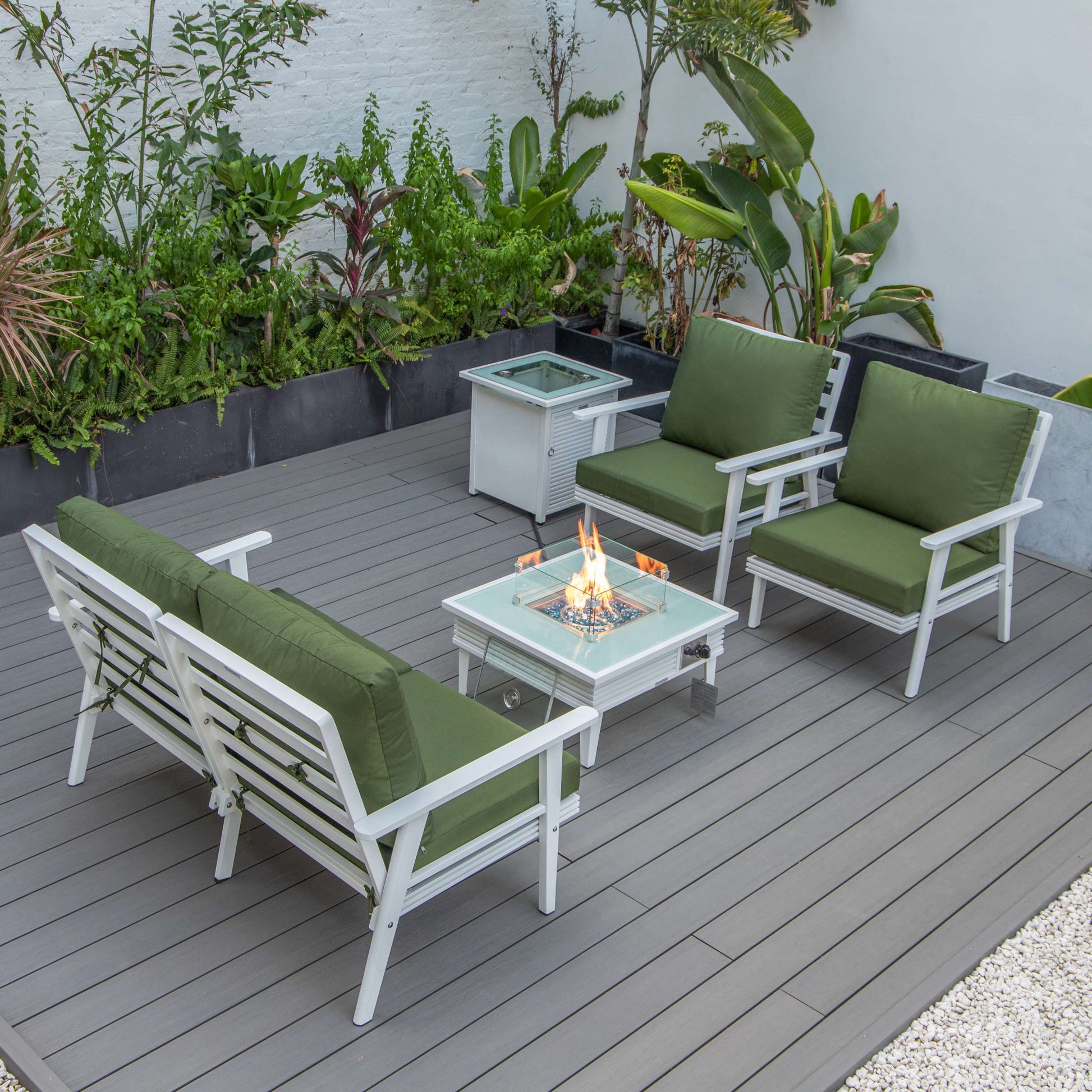 LeisureMod Walbrooke Modern White Patio Conversation With Square Fire Pit With Slats Design & Tank Holder | Outdoor Sofas, Loveseats & Sectionals | Modishstore - 39