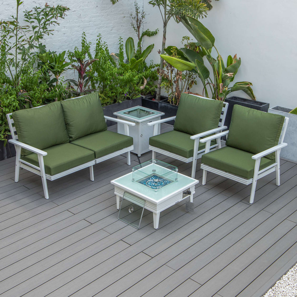 LeisureMod Walbrooke Modern White Patio Conversation With Square Fire Pit With Slats Design & Tank Holder | Outdoor Sofas, Loveseats & Sectionals | Modishstore - 40