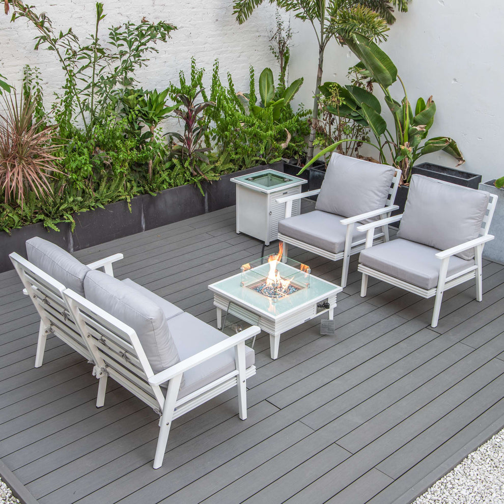 LeisureMod Walbrooke Modern White Patio Conversation With Square Fire Pit With Slats Design & Tank Holder | Outdoor Sofas, Loveseats & Sectionals | Modishstore - 52