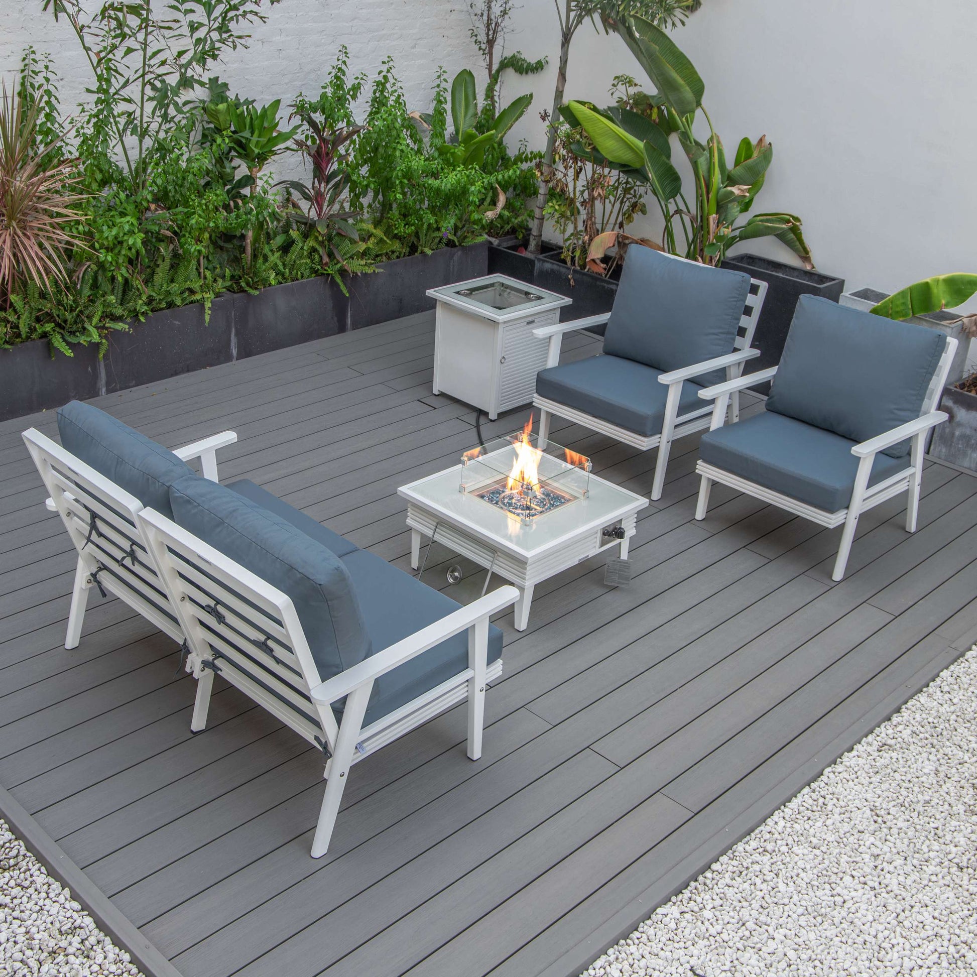 LeisureMod Walbrooke Modern White Patio Conversation With Square Fire Pit & Tank Holder | Outdoor Sofas, Loveseats & Sectionals | Modishstore - 51