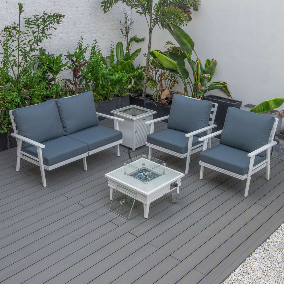 LeisureMod Walbrooke Modern White Patio Conversation With Square Fire Pit With Slats Design & Tank Holder | Outdoor Sofas, Loveseats & Sectionals | Modishstore - 26