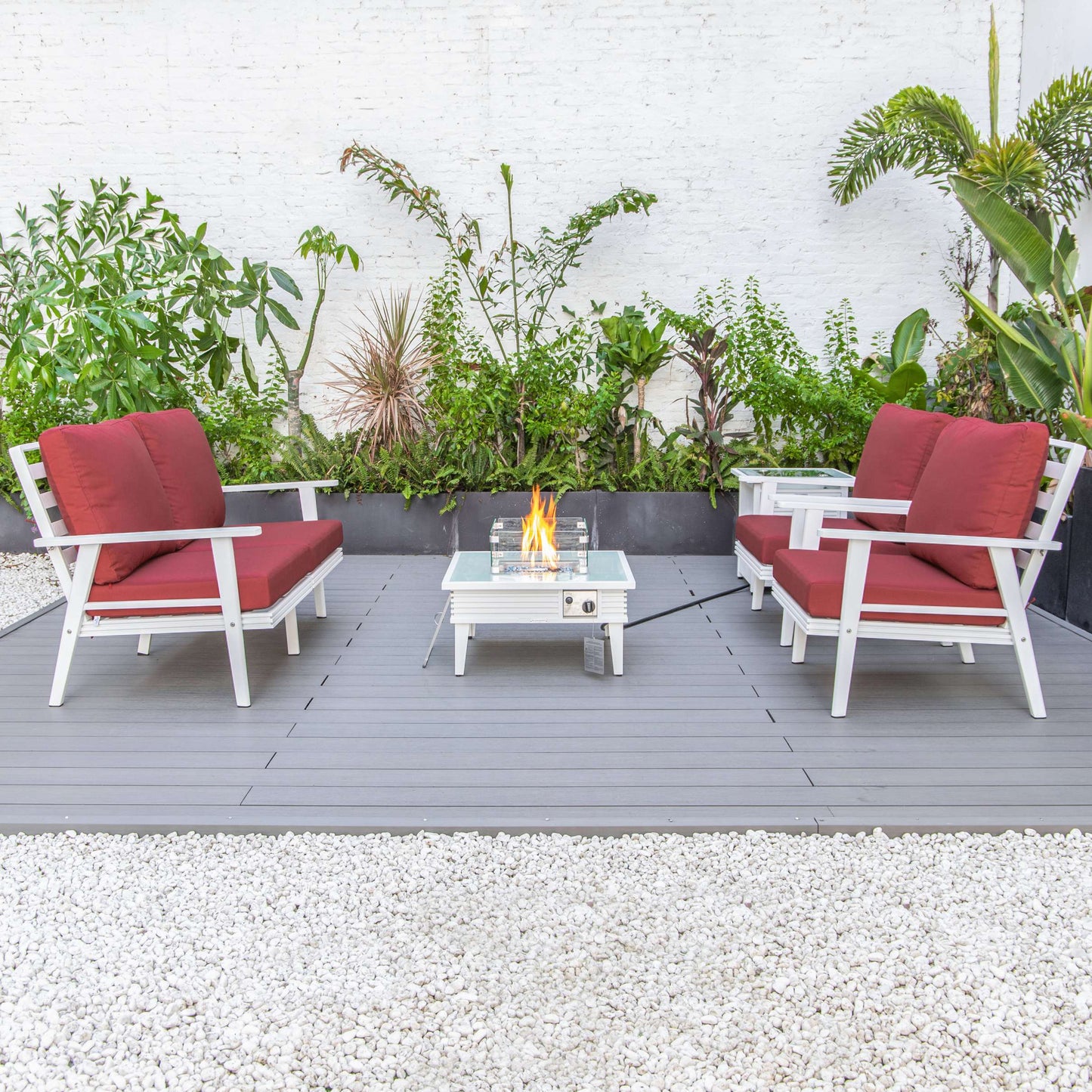 LeisureMod Walbrooke Modern White Patio Conversation With Square Fire Pit & Tank Holder | Outdoor Sofas, Loveseats & Sectionals | Modishstore - 134