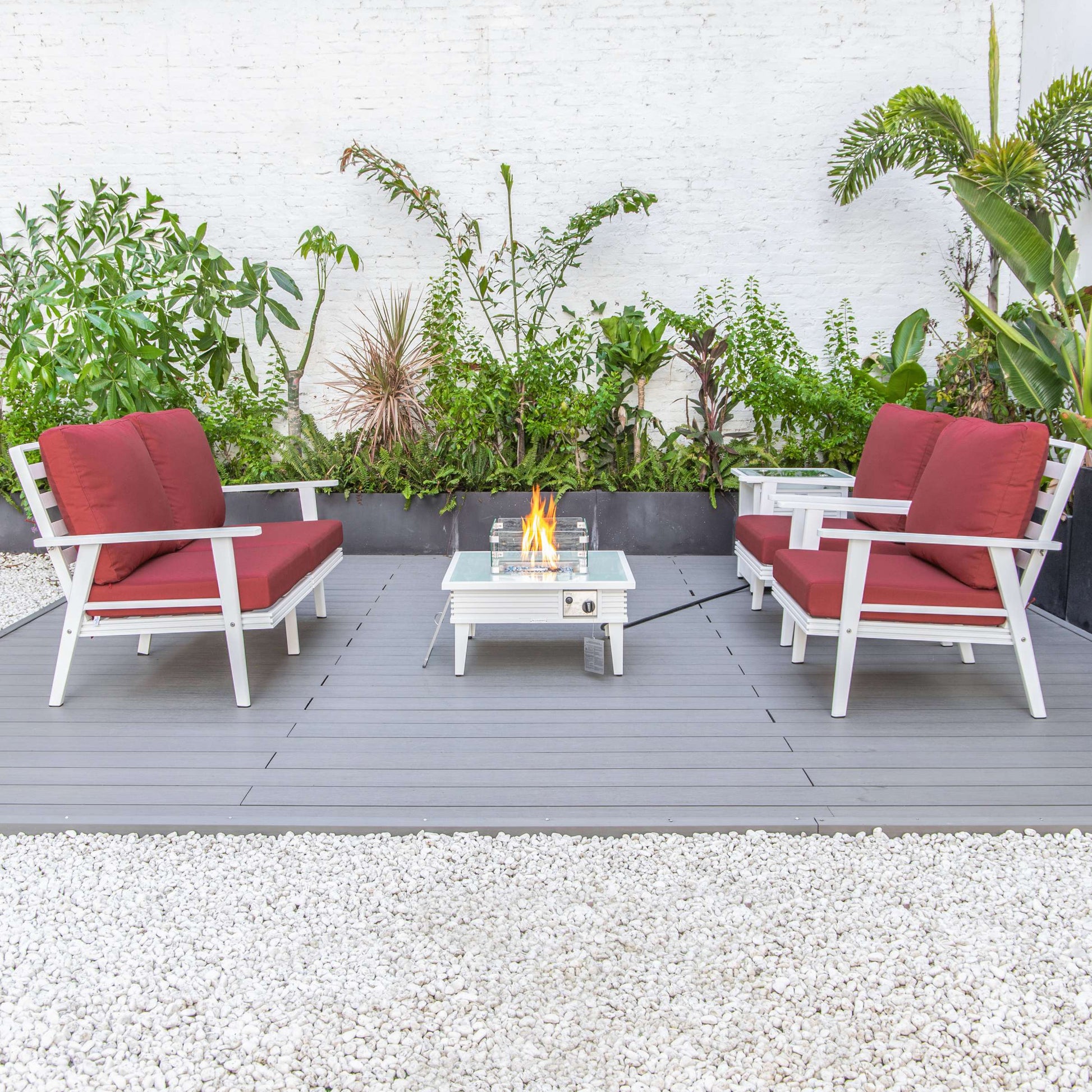 LeisureMod Walbrooke Modern White Patio Conversation With Square Fire Pit & Tank Holder | Outdoor Sofas, Loveseats & Sectionals | Modishstore - 134
