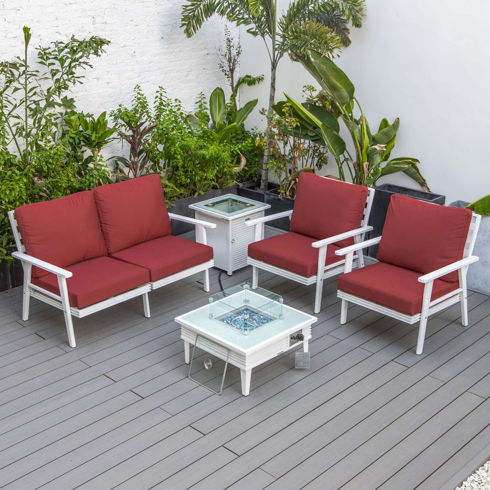 LeisureMod Walbrooke Modern White Patio Conversation With Square Fire Pit With Slats Design & Tank Holder | Outdoor Sofas, Loveseats & Sectionals | Modishstore - 82