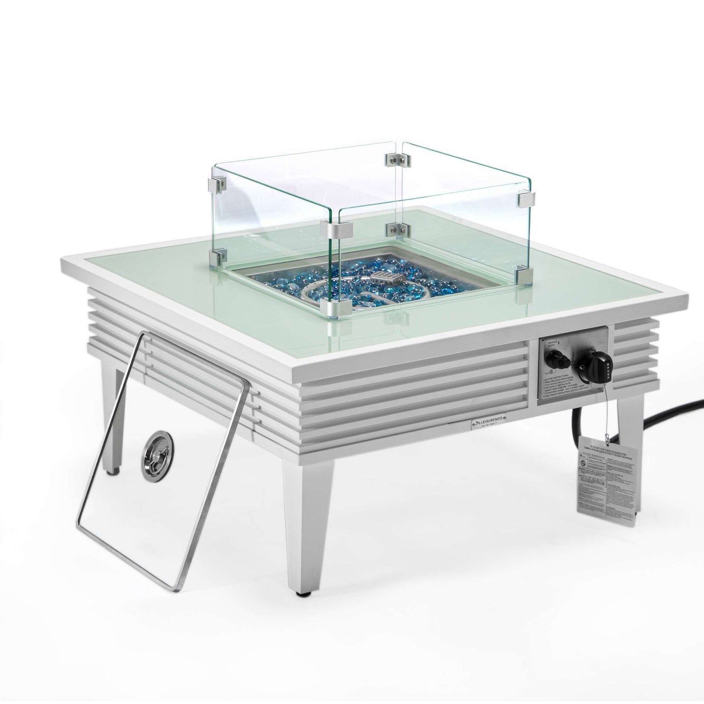 Leisuremod Walbrooke Outdoor Patio Aluminum Square Slats Design Fire Pit Side Table | FIRE PITS | Modishstore - 45