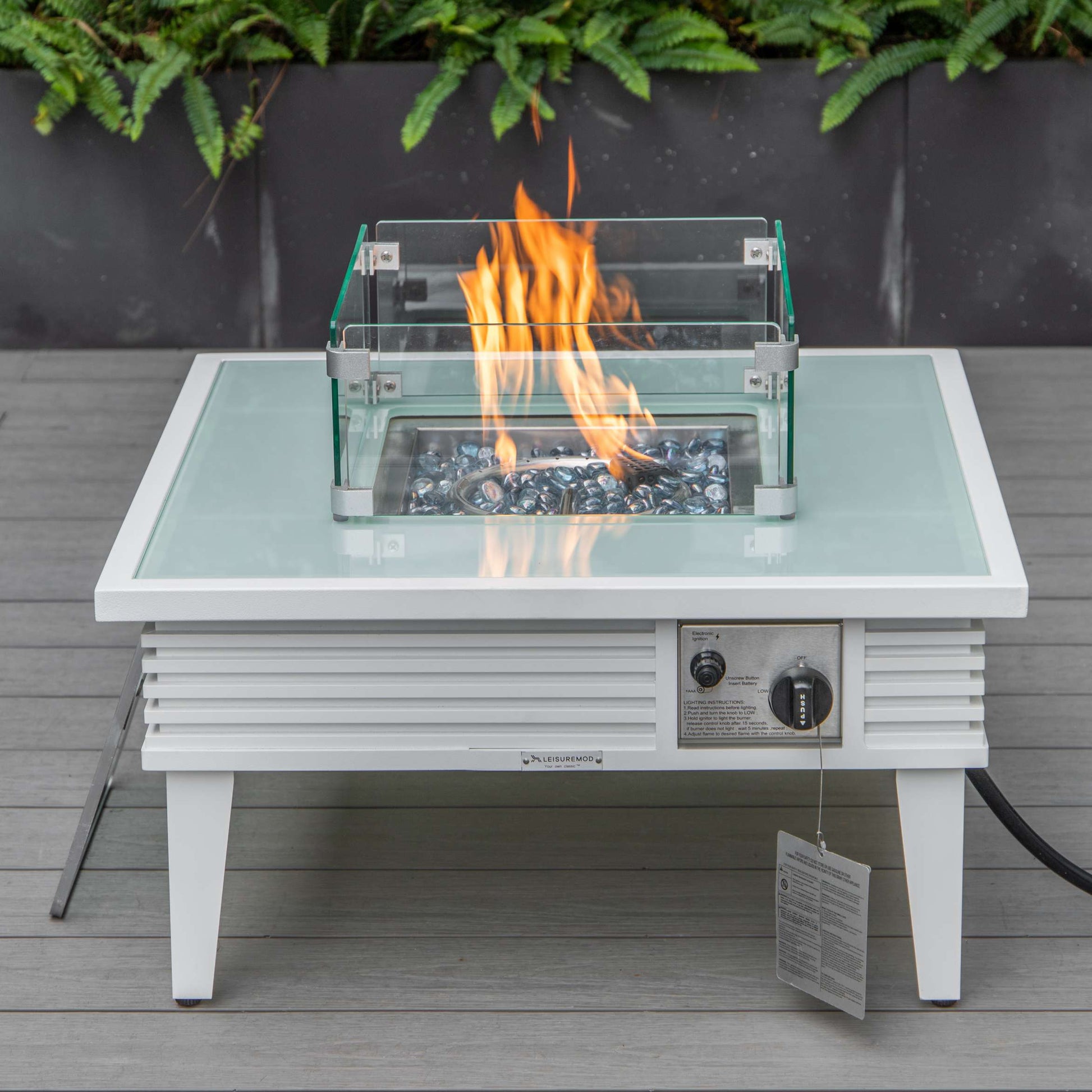 Leisuremod Walbrooke Outdoor Patio Aluminum Square Slats Design Fire Pit Side Table | FIRE PITS | Modishstore - 41
