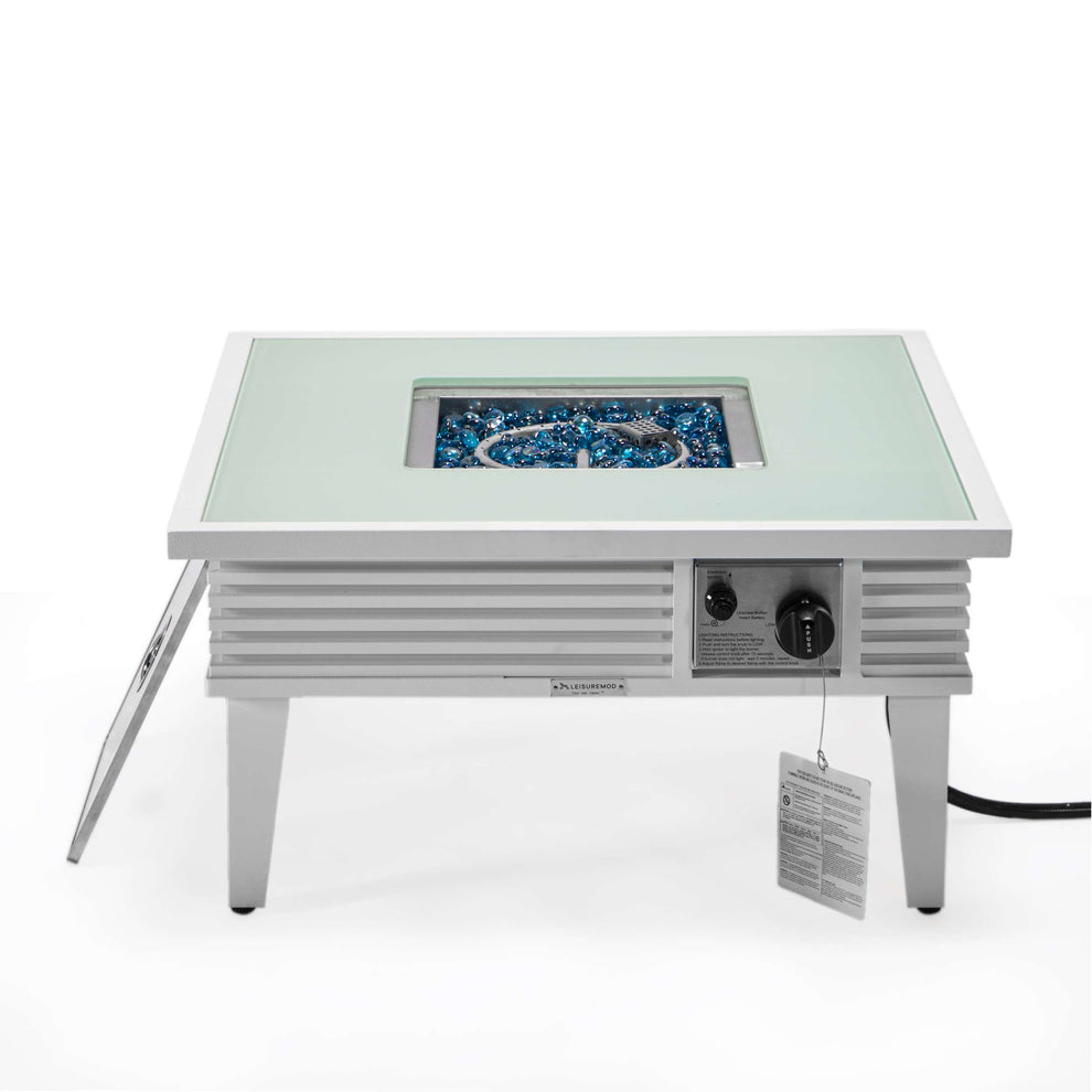 Leisuremod Walbrooke Outdoor Patio Aluminum Square Slats Design Fire Pit Side Table | FIRE PITS | Modishstore - 51