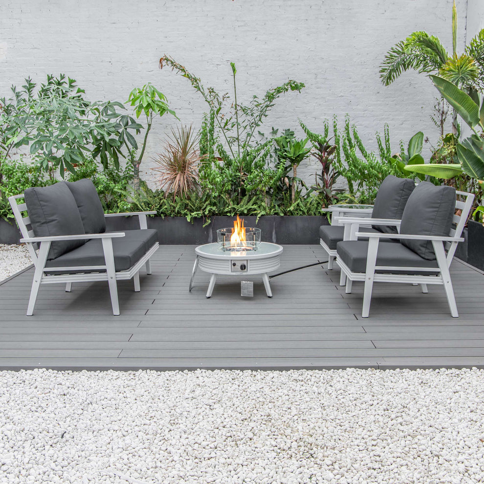 LeisureMod Walbrooke Modern White Patio Conversation With Round Fire Pit With Slats Design & Tank Holder | Outdoor Sofas, Loveseats & Sectionals | Modishstore - 38