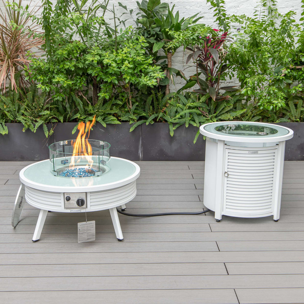 LeisureMod Walbrooke Modern White Patio Conversation With Round Fire Pit & Tank Holder | Outdoor Sofas, Loveseats & Sectionals | Modishstore - 12