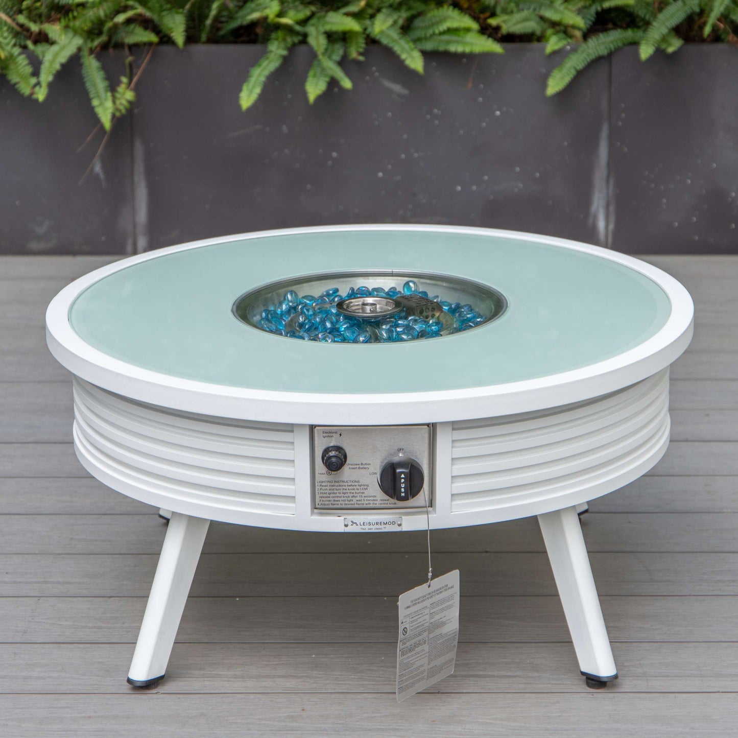 LeisureMod Walbrooke Modern White Patio Conversation With Round Fire Pit With Slats Design & Tank Holder | Outdoor Sofas, Loveseats & Sectionals | Modishstore - 3