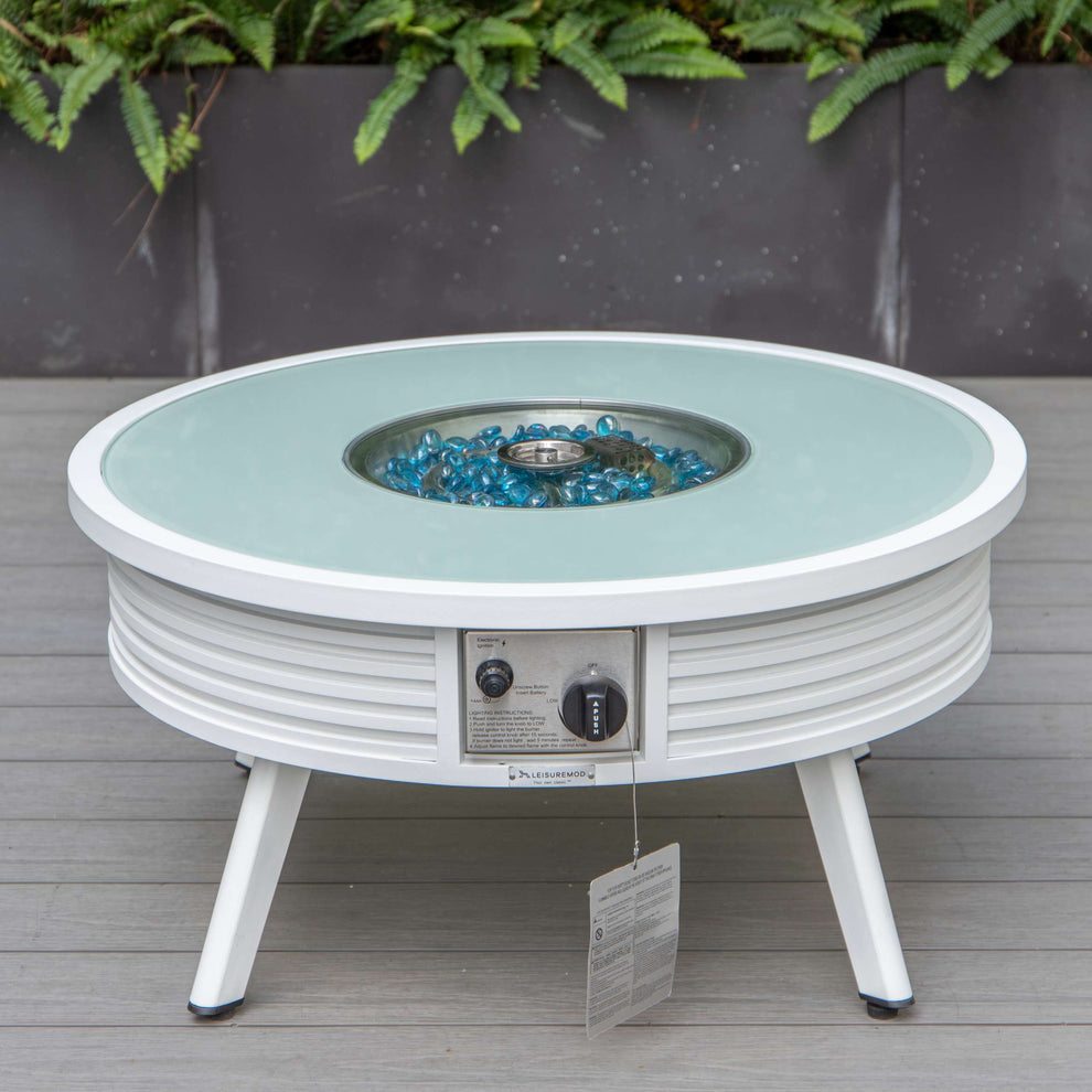 LeisureMod Walbrooke Modern White Patio Conversation With Round Fire Pit & Tank Holder | Outdoor Sofas, Loveseats & Sectionals | Modishstore - 11