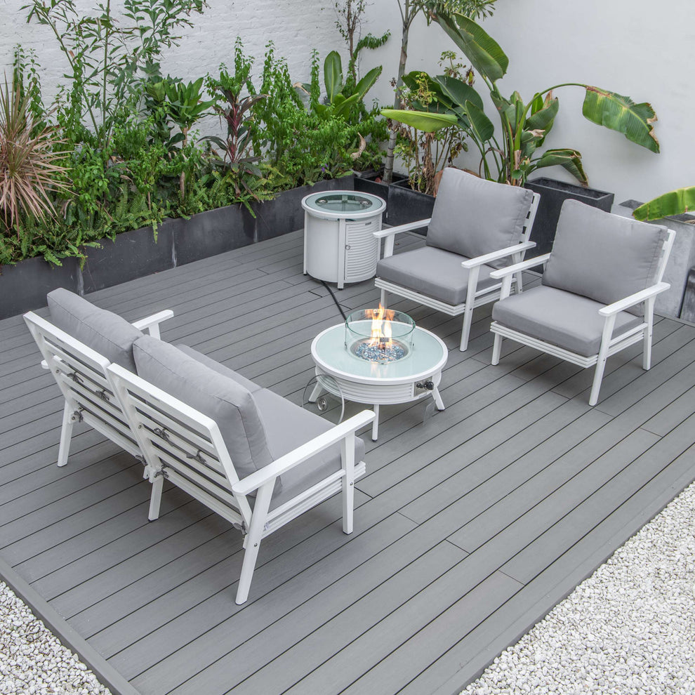 LeisureMod Walbrooke Modern White Patio Conversation With Round Fire Pit With Slats Design & Tank Holder | Outdoor Sofas, Loveseats & Sectionals | Modishstore - 42