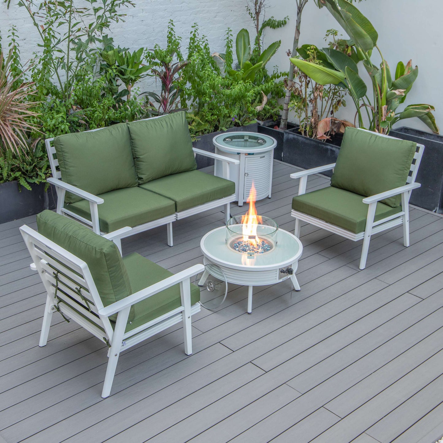LeisureMod Walbrooke Modern White Patio Conversation With Round Fire Pit With Slats Design & Tank Holder | Outdoor Sofas, Loveseats & Sectionals | Modishstore - 55