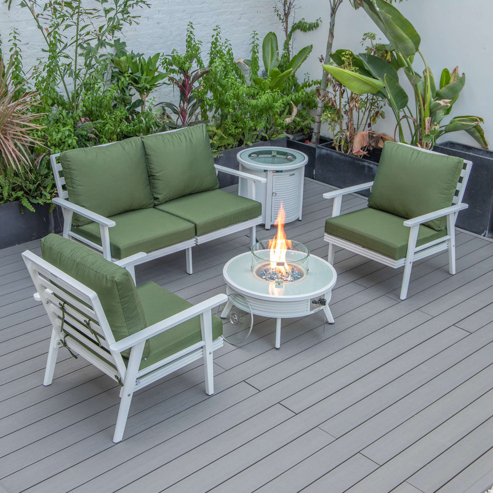 LeisureMod Walbrooke Modern White Patio Conversation With Round Fire Pit & Tank Holder | Outdoor Sofas, Loveseats & Sectionals | Modishstore - 88