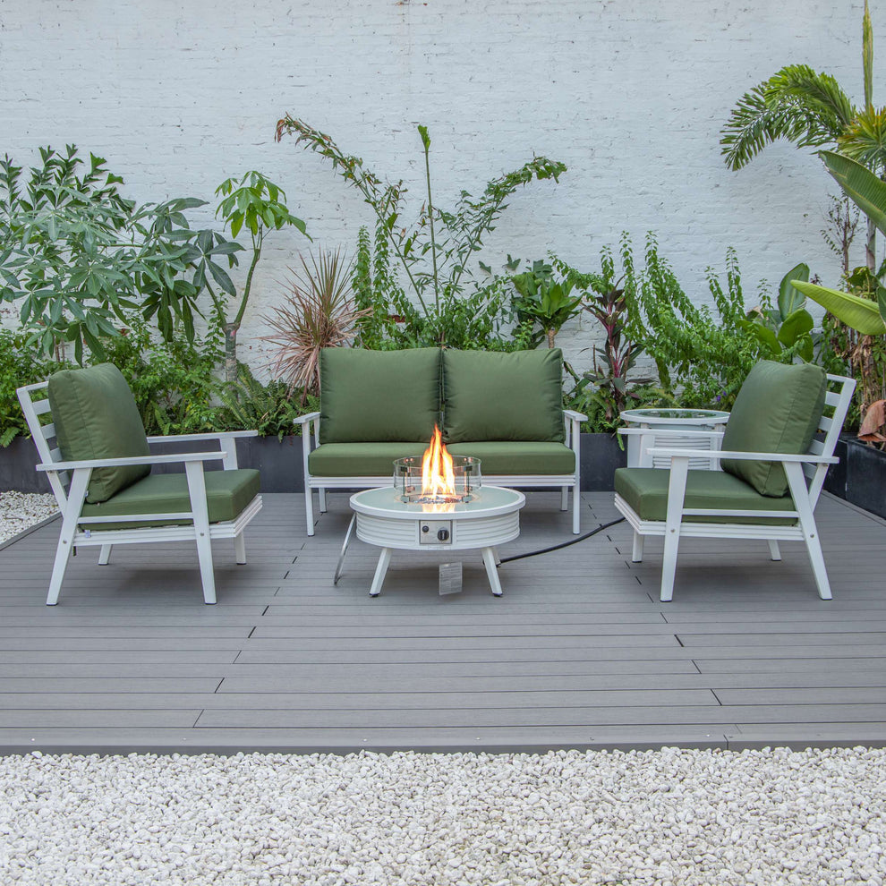 LeisureMod Walbrooke Modern White Patio Conversation With Round Fire Pit & Tank Holder | Outdoor Sofas, Loveseats & Sectionals | Modishstore - 89
