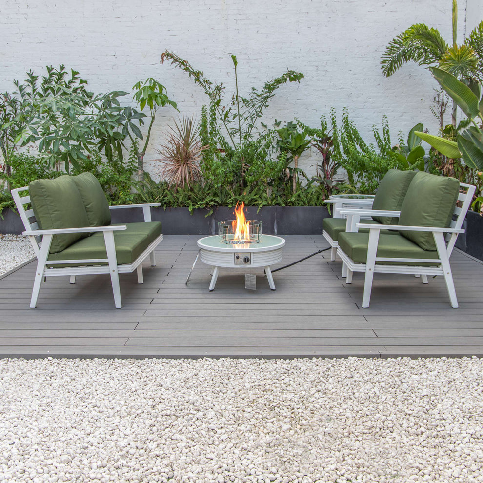 LeisureMod Walbrooke Modern White Patio Conversation With Round Fire Pit & Tank Holder | Outdoor Sofas, Loveseats & Sectionals | Modishstore - 85