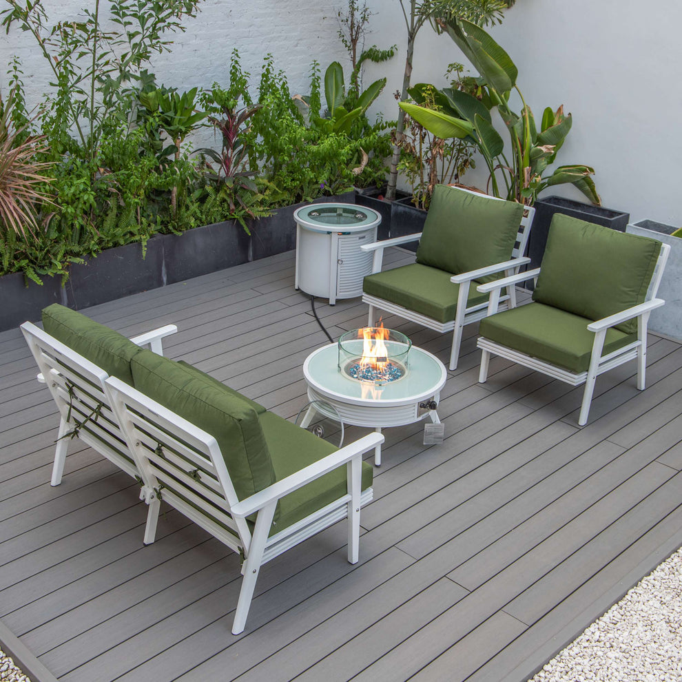 LeisureMod Walbrooke Modern White Patio Conversation With Round Fire Pit & Tank Holder | Outdoor Sofas, Loveseats & Sectionals | Modishstore - 86