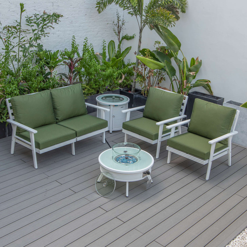 LeisureMod Walbrooke Modern White Patio Conversation With Round Fire Pit & Tank Holder | Outdoor Sofas, Loveseats & Sectionals | Modishstore - 87
