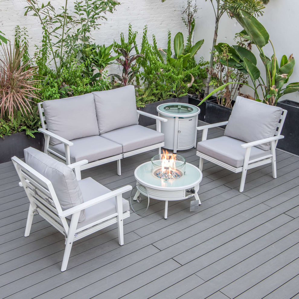 LeisureMod Walbrooke Modern White Patio Conversation With Round Fire Pit & Tank Holder | Outdoor Sofas, Loveseats & Sectionals | Modishstore - 103