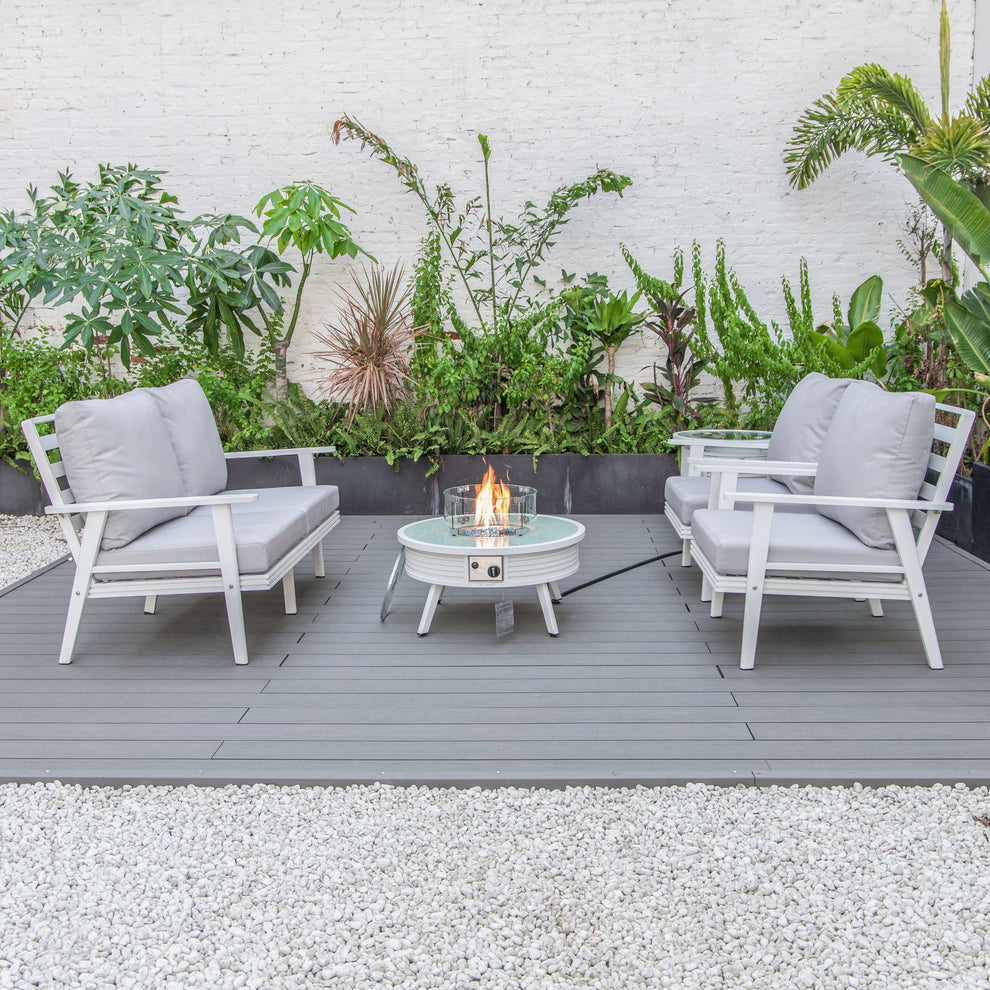 LeisureMod Walbrooke Modern White Patio Conversation With Round Fire Pit & Tank Holder | Outdoor Sofas, Loveseats & Sectionals | Modishstore - 90