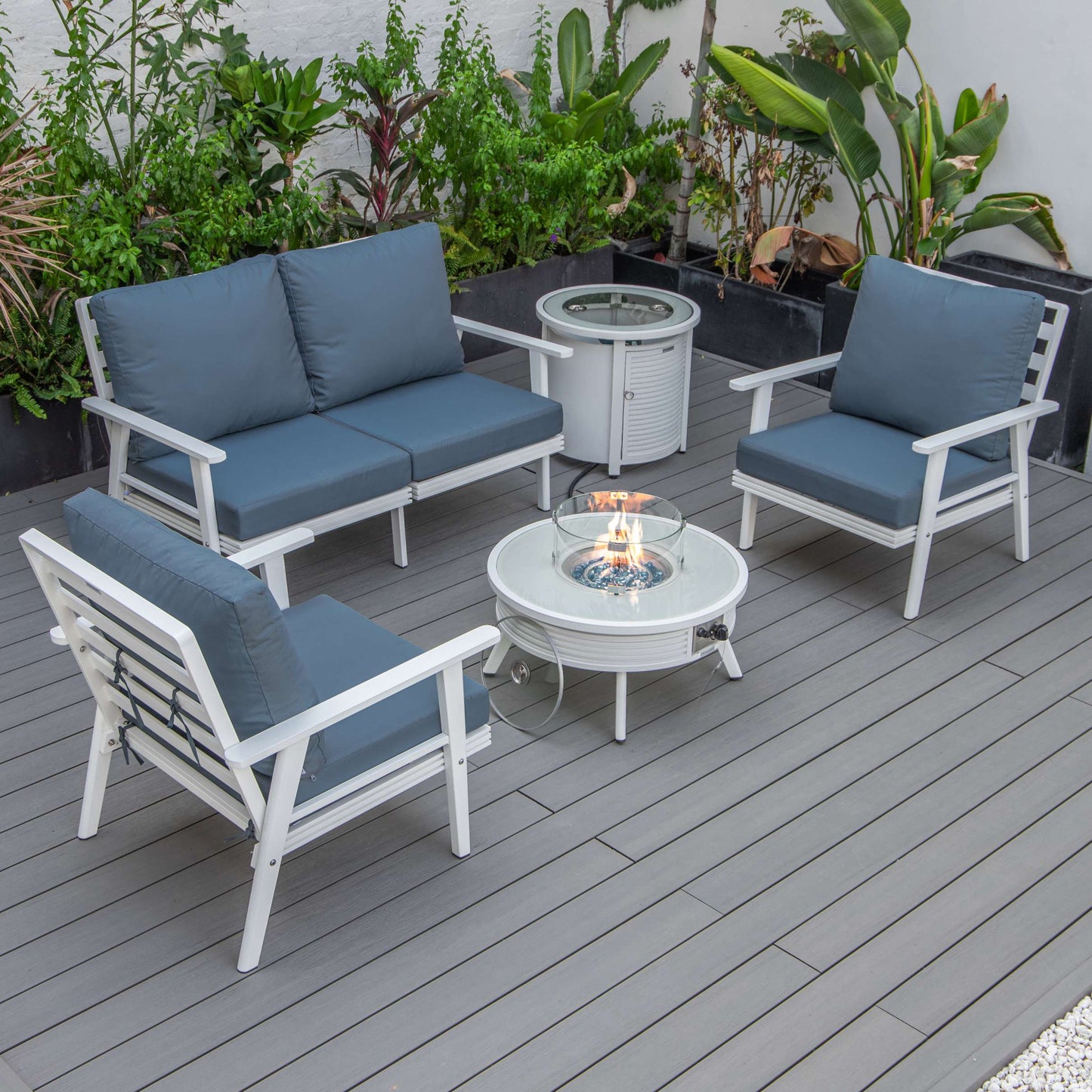 LeisureMod Walbrooke Modern White Patio Conversation With Round Fire Pit With Slats Design & Tank Holder | Outdoor Sofas, Loveseats & Sectionals | Modishstore - 50