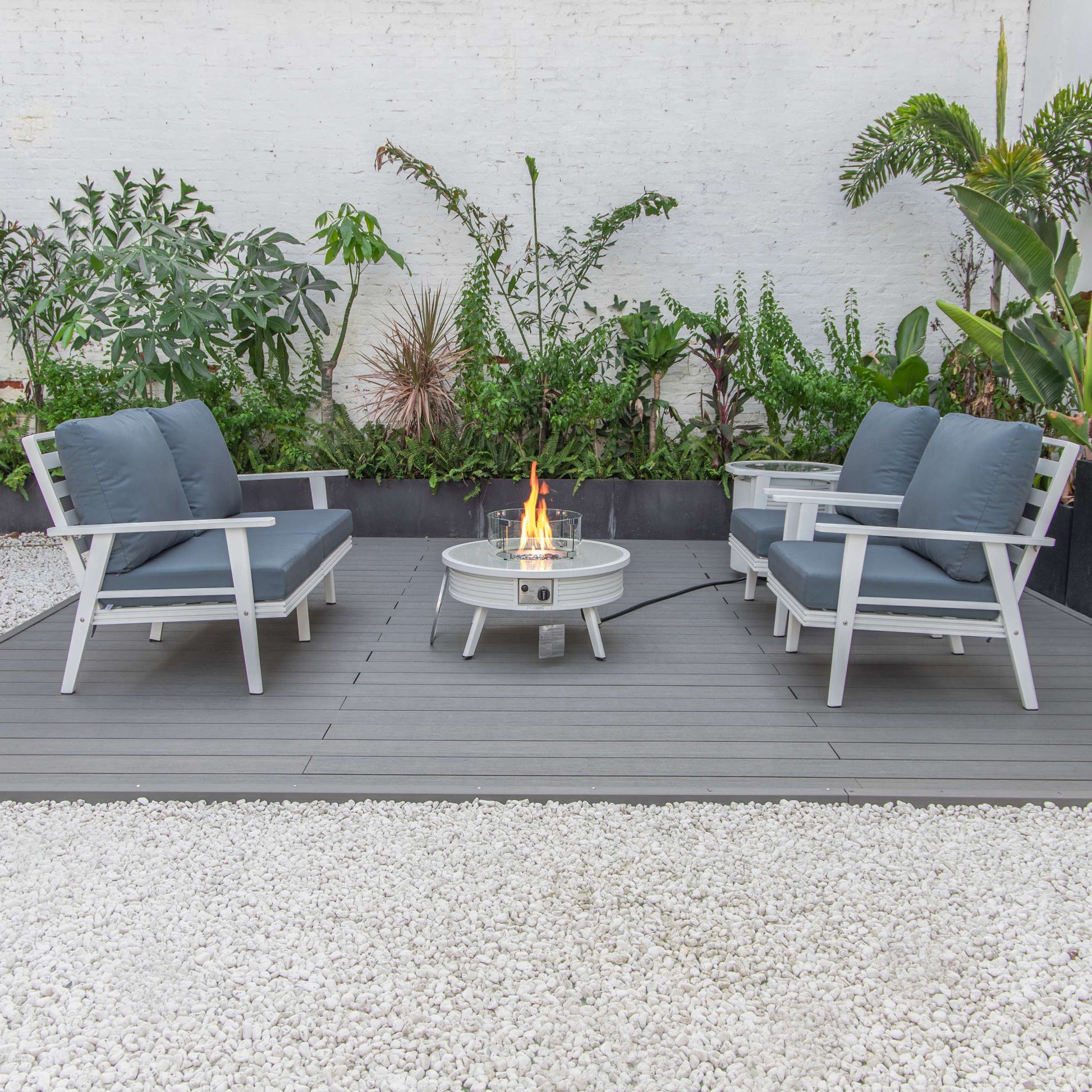 LeisureMod Walbrooke Modern White Patio Conversation With Round Fire Pit With Slats Design & Tank Holder | Outdoor Sofas, Loveseats & Sectionals | Modishstore - 48