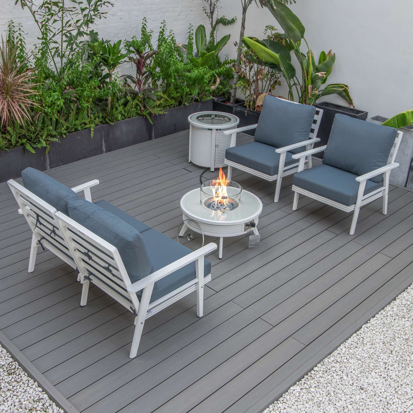 LeisureMod Walbrooke Modern White Patio Conversation With Round Fire Pit With Slats Design & Tank Holder | Outdoor Sofas, Loveseats & Sectionals | Modishstore - 47