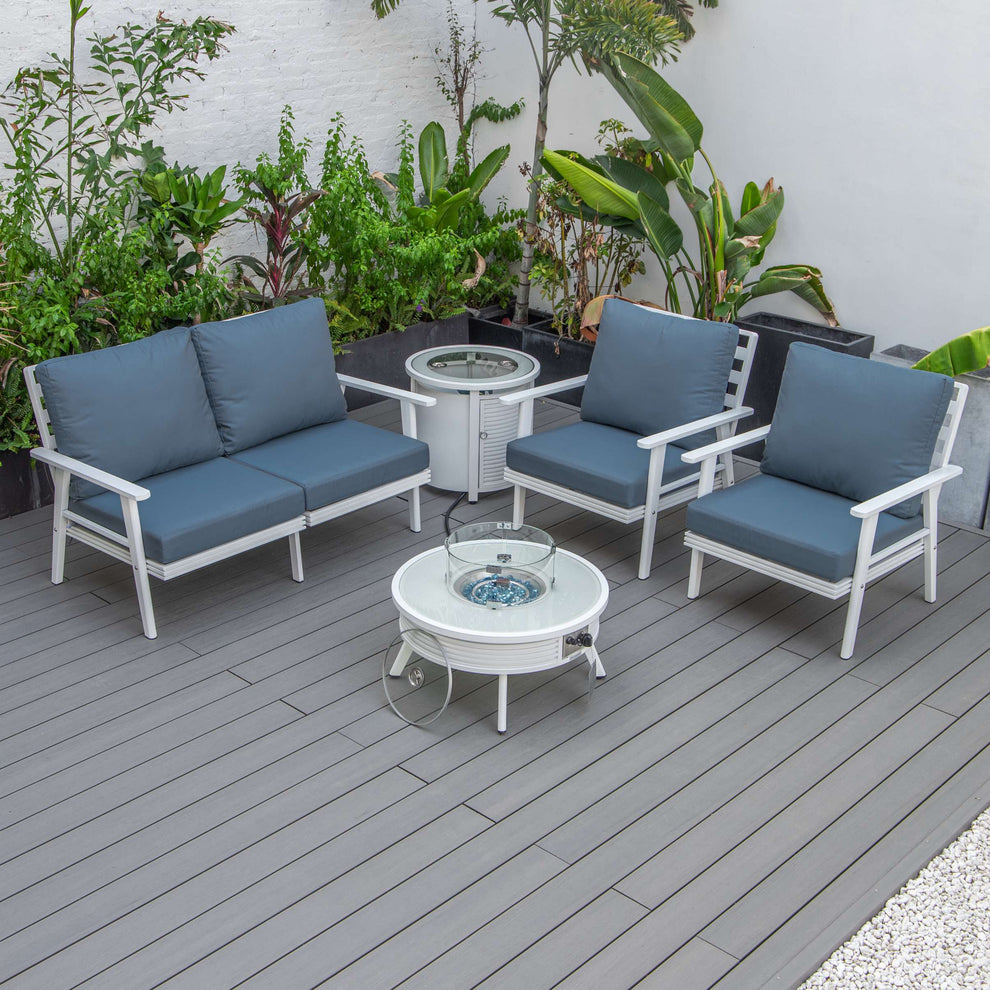 LeisureMod Walbrooke Modern White Patio Conversation With Round Fire Pit With Slats Design & Tank Holder | Outdoor Sofas, Loveseats & Sectionals | Modishstore - 49