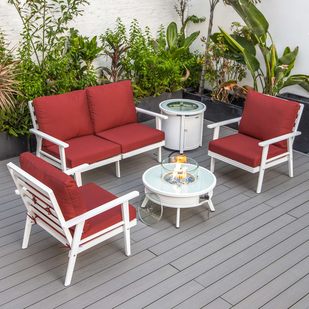 LeisureMod Walbrooke Modern White Patio Conversation With Round Fire Pit With Slats Design & Tank Holder | Outdoor Sofas, Loveseats & Sectionals | Modishstore - 40
