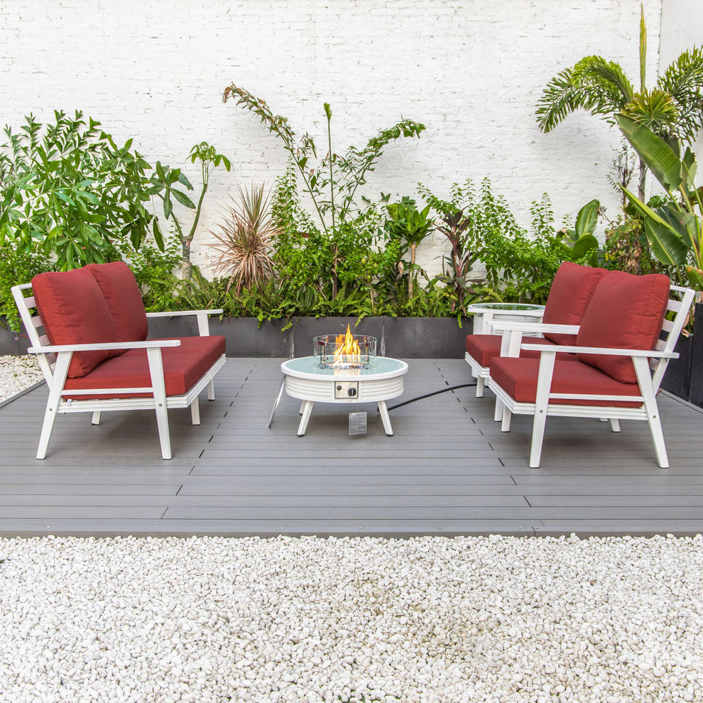 LeisureMod Walbrooke Modern White Patio Conversation With Round Fire Pit & Tank Holder | Outdoor Sofas, Loveseats & Sectionals | Modishstore - 48