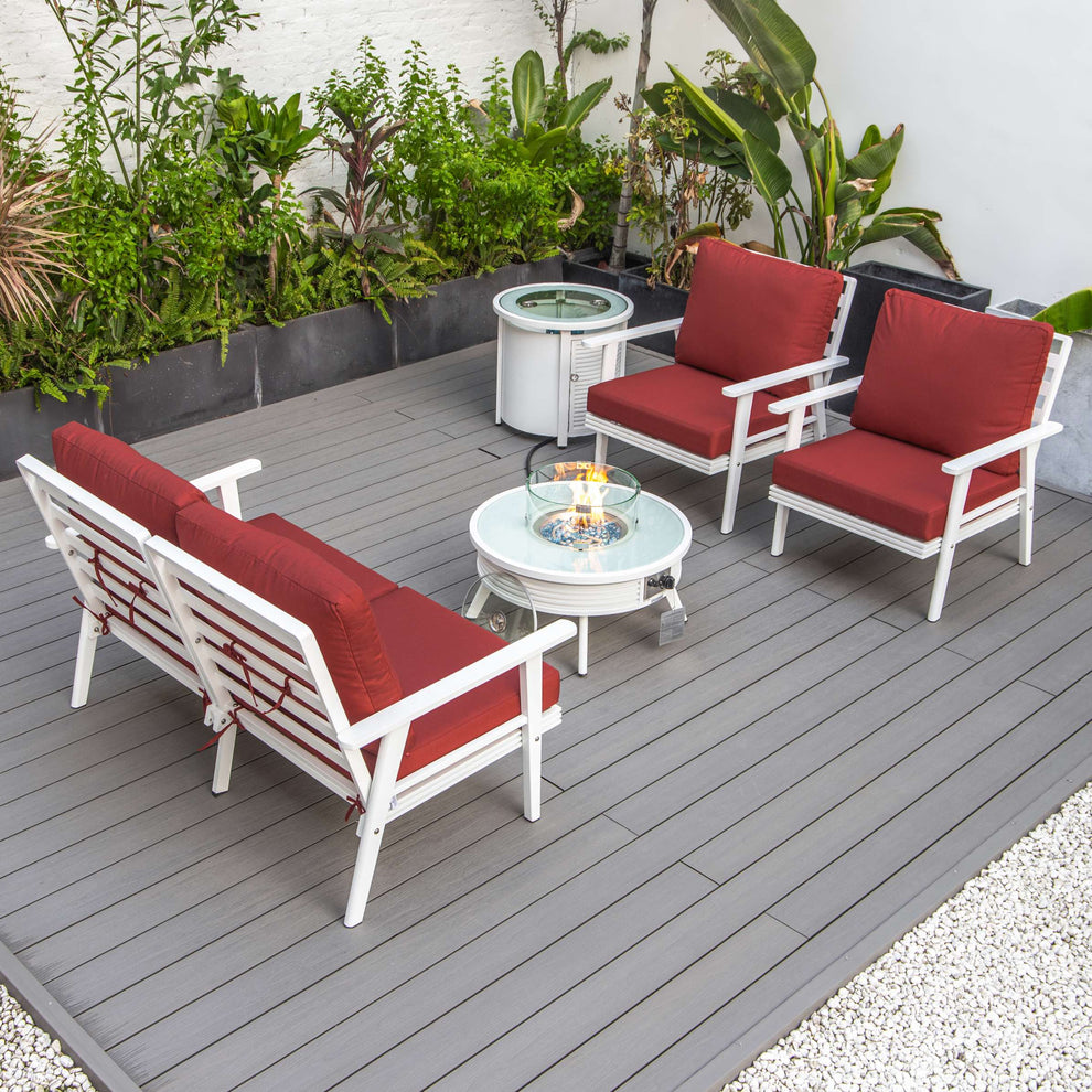 LeisureMod Walbrooke Modern White Patio Conversation With Round Fire Pit & Tank Holder | Outdoor Sofas, Loveseats & Sectionals | Modishstore - 49