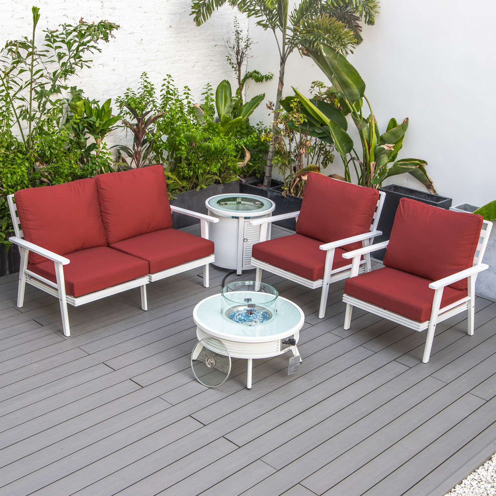 LeisureMod Walbrooke Modern White Patio Conversation With Round Fire Pit With Slats Design & Tank Holder | Outdoor Sofas, Loveseats & Sectionals | Modishstore - 37