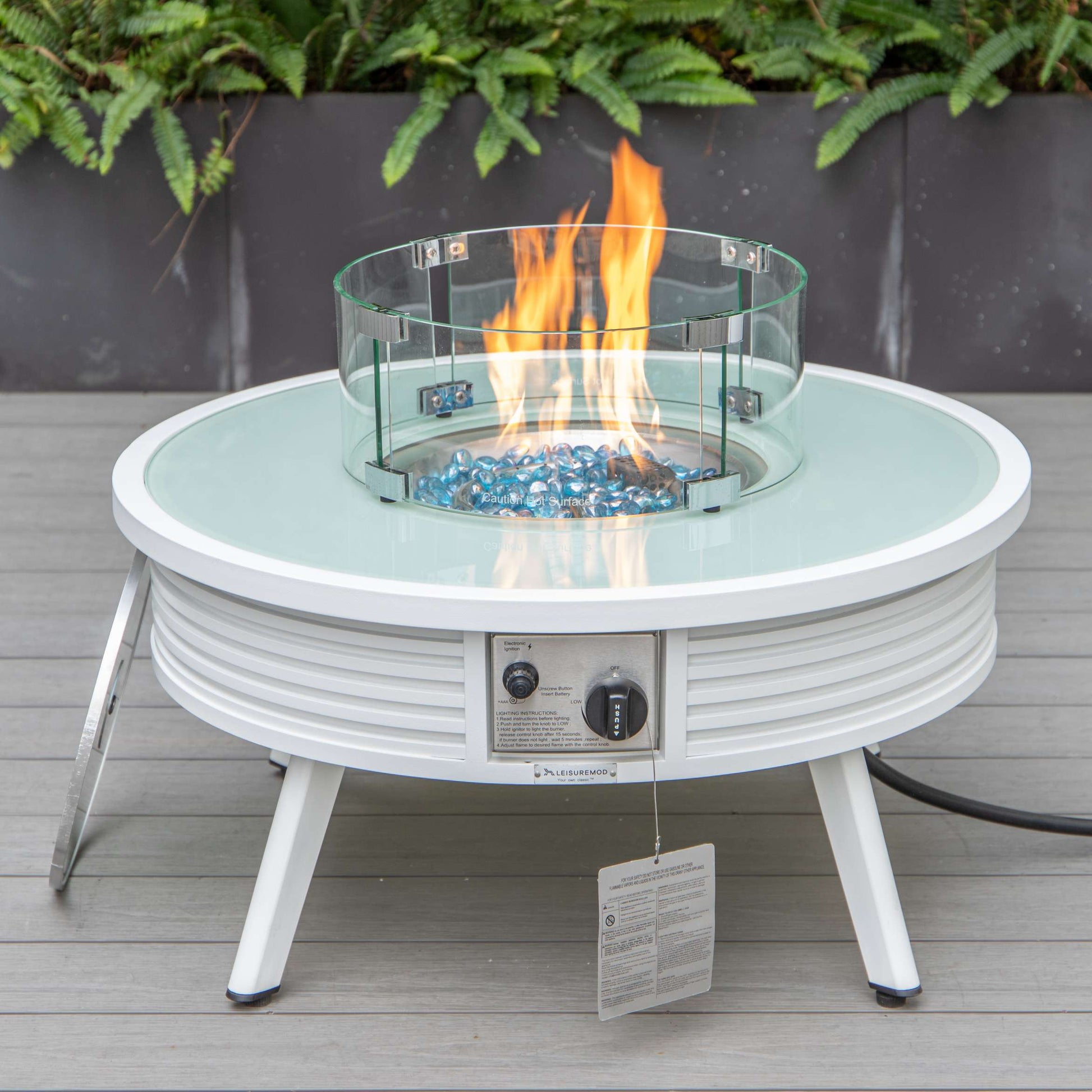 Leisuremod Walbrooke Outdoor Patio Aluminum Round Slats Design Fire Pit Side Table | FIRE PITS | Modishstore - 37