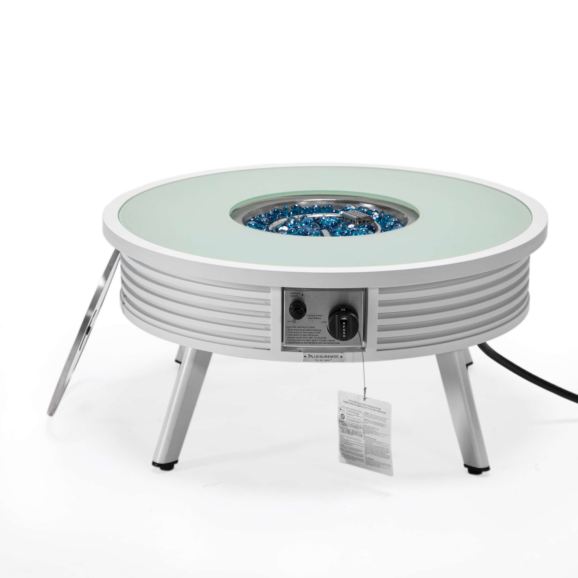 Leisuremod Walbrooke Outdoor Patio Aluminum Round Slats Design Fire Pit Side Table | FIRE PITS | Modishstore - 43