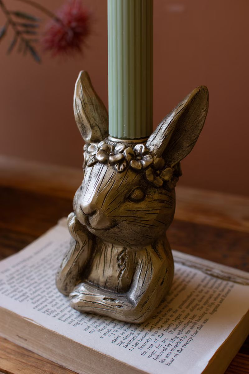 Painted Resin Taper Candle Holder - Rabbit By Kalalou | Candle Holders | Modishstore - 3