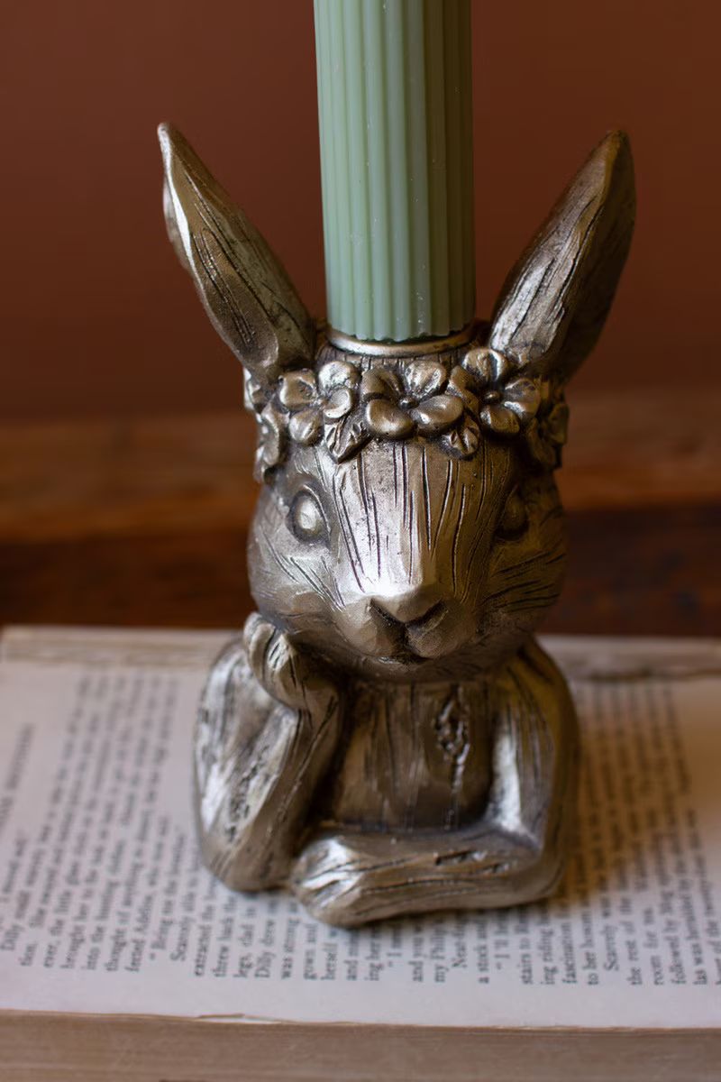 Painted Resin Taper Candle Holder - Rabbit By Kalalou | Candle Holders | Modishstore - 4