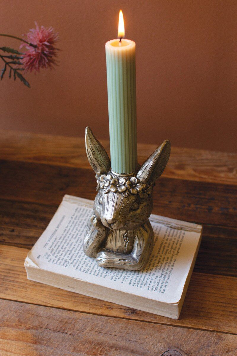 Painted Resin Taper Candle Holder - Rabbit By Kalalou | Candle Holders | Modishstore - 2