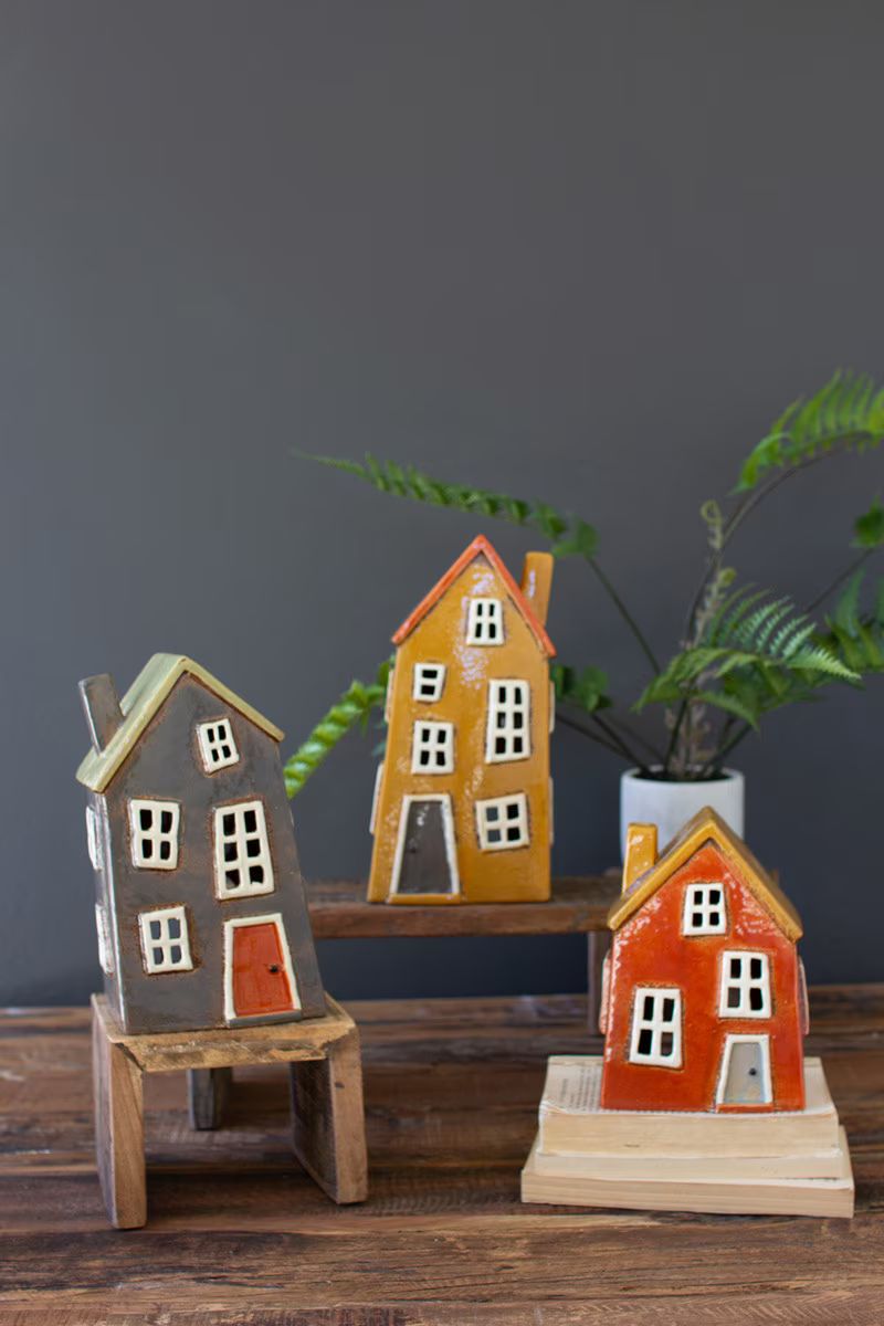 Set Of Three Ceramic Houses By Kalalou | Decor | Modishstore - 1
