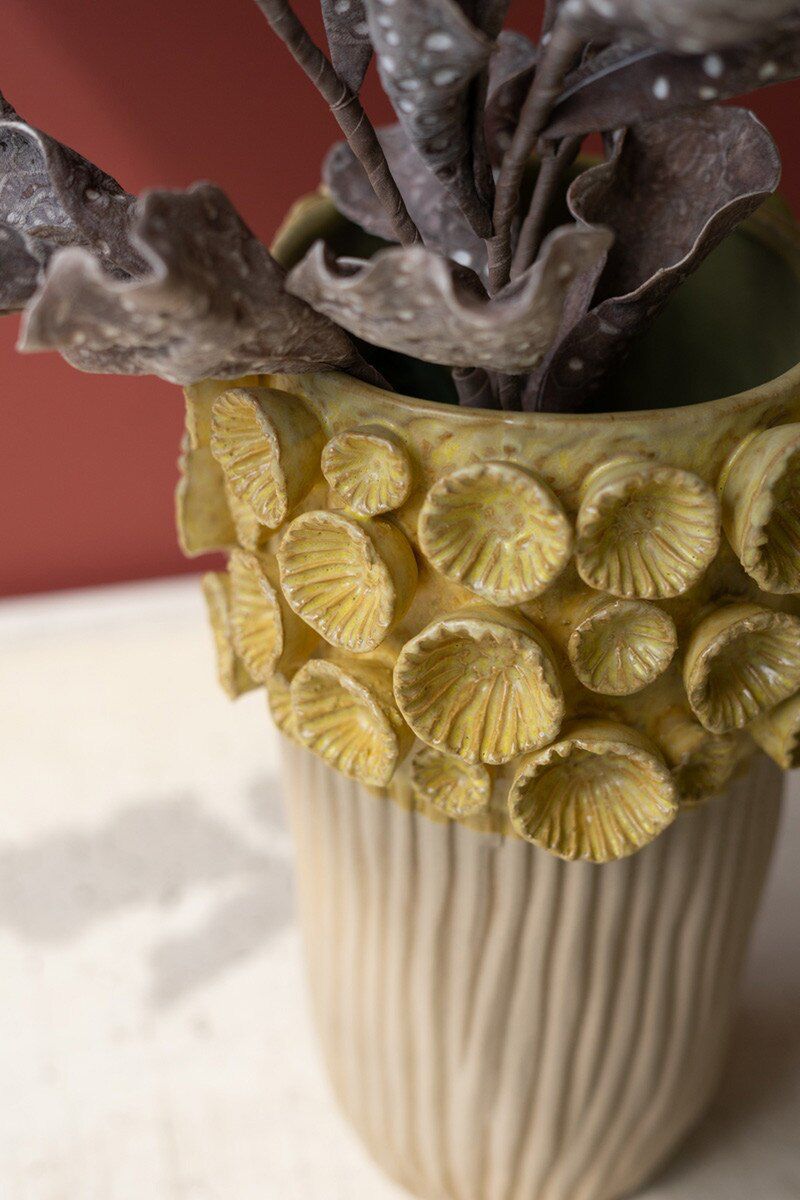 Ceramic Vase With Yellow Flower Detail - Large By Kalalou | Vases | Modishstore - 2
